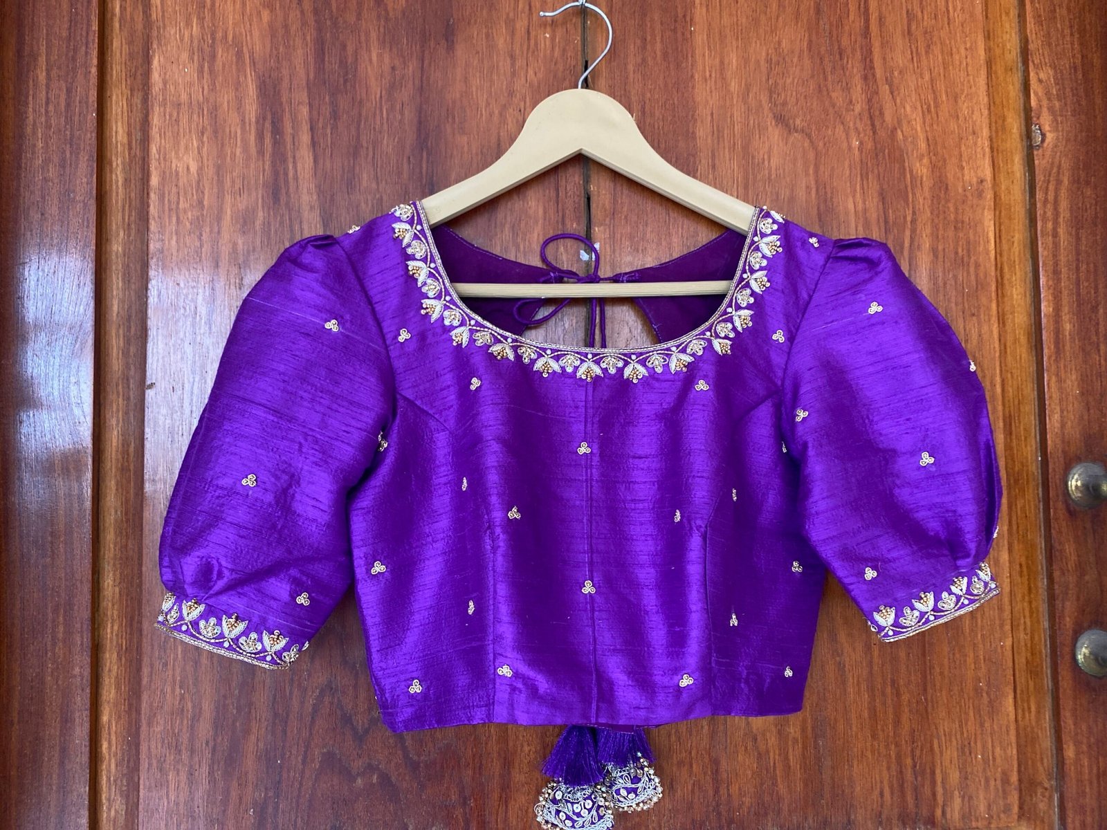 Purple hand embroidery blouse/purple maggam blouse/puff sleeve zardosi blouse/hand embroidered blouse/ready made blouse zardosi/blue blouse