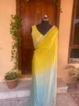 Saree with sleeveless blouse/silk saree hand embroideredblouse/blue saree USA /pure tissue saree ready blouse/cocktail saree/modern saree