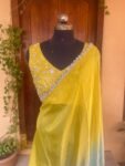 Saree with sleeveless blouse/silk saree hand embroideredblouse/blue saree USA /pure tissue saree ready blouse/cocktail saree/modern saree