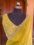 Saree with sleeveless blouse/silk saree hand embroideredblouse/blue saree USA /pure tissue saree ready blouse/cocktail saree/modern saree