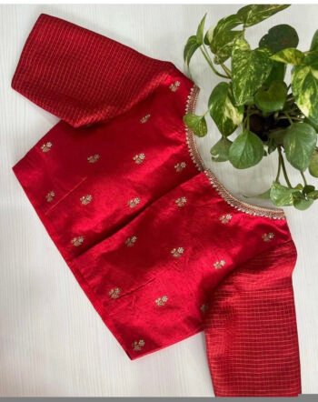 pure silk red hand embroidery blouse/saree maggam blouse/red raw silk zardosi blouse/hand embroidered blouse/ready made red checks blouseUsa