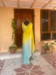Saree with sleeveless blouse/silk saree hand embroideredblouse/blue saree USA /pure tissue saree ready blouse/cocktail saree/modern saree