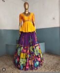 Hand-Painted Kalamkari Lehenga Set: Silk Crop Top, Embroidered Skirt