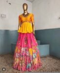 Hand-Painted Kalamkari Lehenga Set: Silk Crop Top, Embroidered Skirt