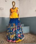 Hand-Painted Kalamkari Lehenga Set: Silk Crop Top, Embroidered Skirt