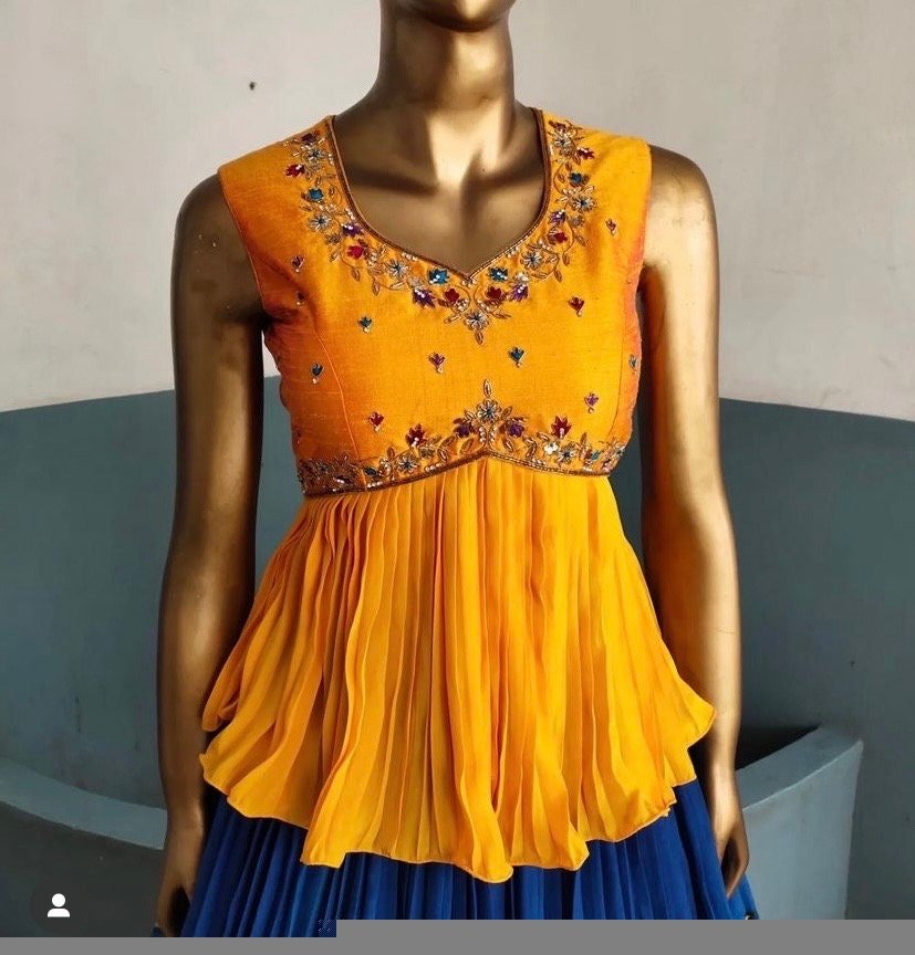 Hand-Painted Kalamkari Lehenga Set: Silk Crop Top, Embroidered Skirt