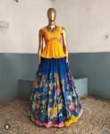 Hand-Painted Kalamkari Lehenga Set: Silk Crop Top, Embroidered Skirt