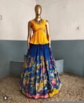 Hand-Painted Kalamkari Lehenga Set: Silk Crop Top, Embroidered Skirt