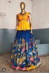 Hand-Painted Kalamkari Lehenga Set: Silk Crop Top, Embroidered Skirt