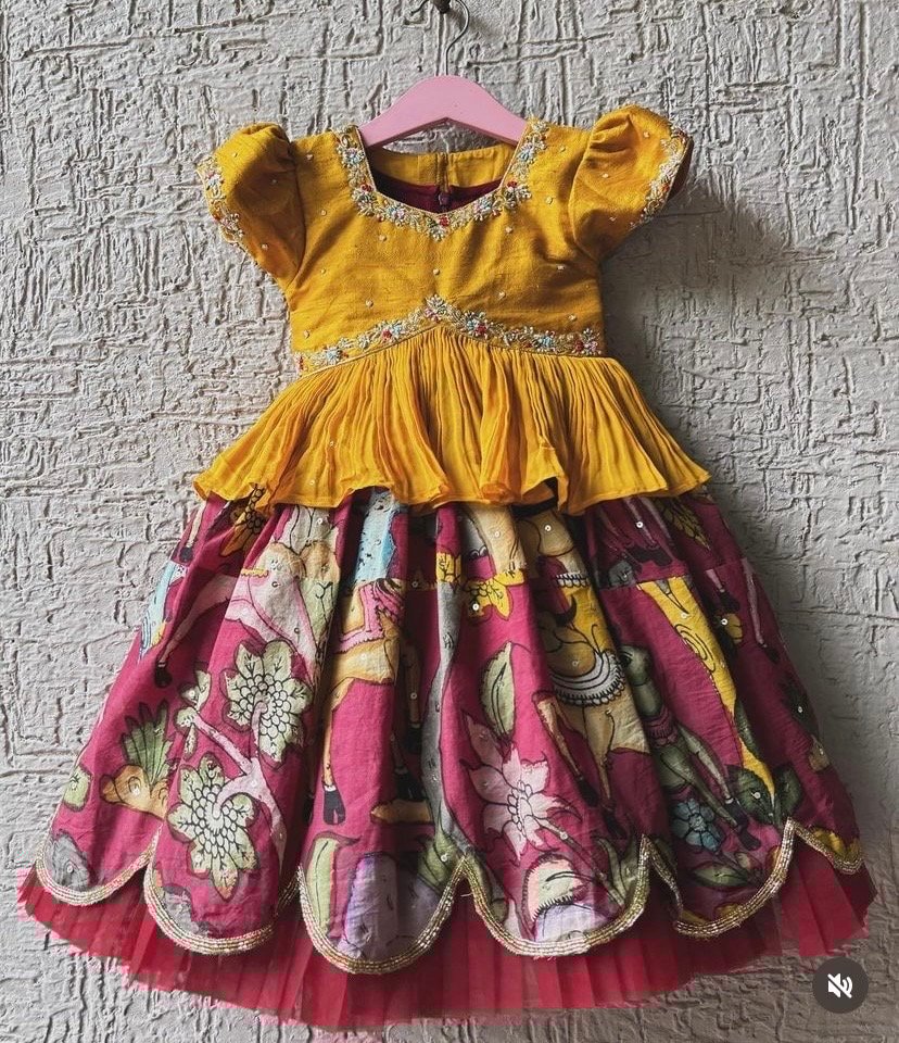Hand-Painted Kalamkari Lehenga Set: Girls' Indian Skirt