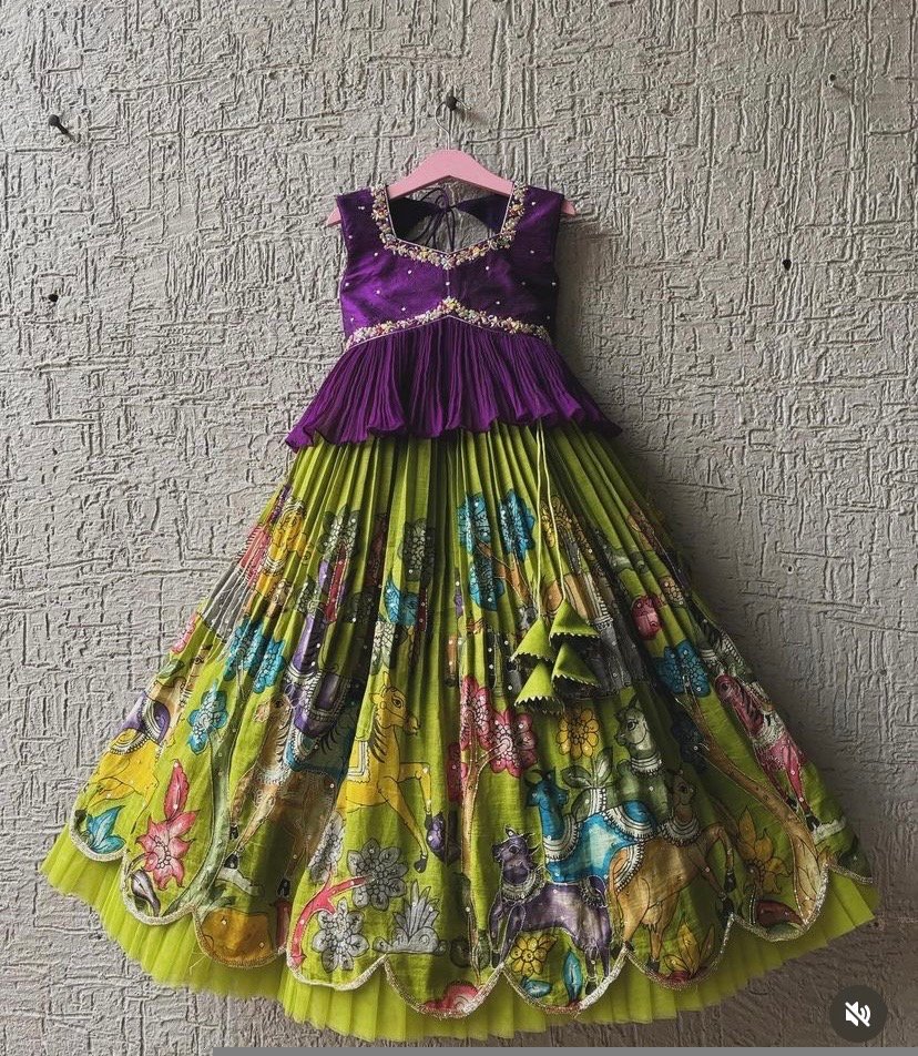 Hand-Painted Kalamkari Lehenga Set: Girls' Indian Skirt