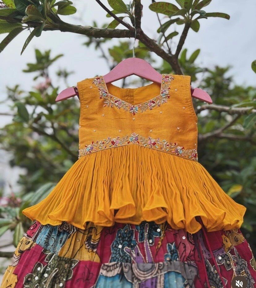 Hand-Painted Kalamkari Lehenga Set: Girls' Indian Skirt