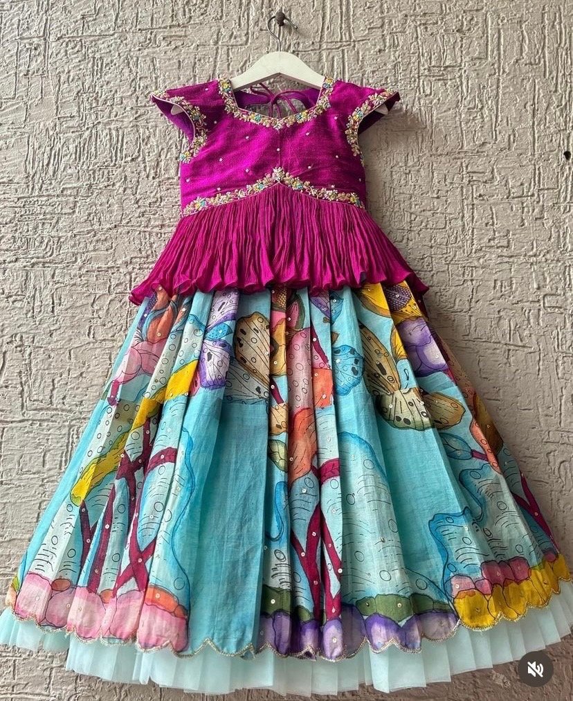 Hand-Painted Kalamkari Lehenga Set: Girls' Indian Skirt