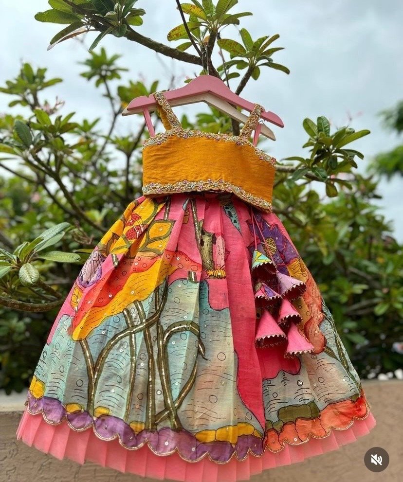 Hand-Painted Kalamkari Lehenga Set: Girls' Indian Skirt
