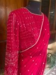 Pink georgette silk saree with hand embroidered blouse/pink saree with full sleeve handwork blouse|sarees USA |pink silk saree/designer sare