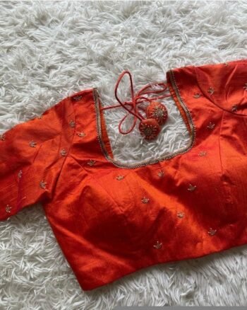pure silk hand embroidery blouse/ saree maggam blouse/ zardosi blouse hand embroidered moderblouse/orange ready made blouse zardosi