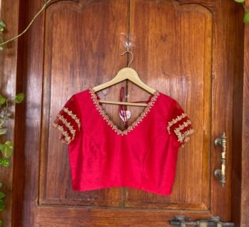 Red ruffle sleeve hand embroidery blouse/ saree maggam blouse/frill saree blouse/ v neck hand embroidered blouse/ready made blouse zardosi