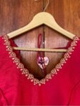 Red ruffle sleeve hand embroidery blouse/ saree maggam blouse/frill saree blouse/ v neck hand embroidered blouse/ready made blouse zardosi