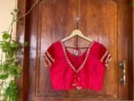 Red ruffle sleeve hand embroidery blouse/ saree maggam blouse/frill saree blouse/ v neck hand embroidered blouse/ready made blouse zardosi