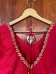 Red ruffle sleeve hand embroidery blouse/ saree maggam blouse/frill saree blouse/ v neck hand embroidered blouse/ready made blouse zardosi