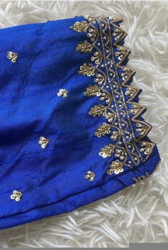 pure silk hand embroidery blouse/ saree maggam blouse/ zardosi blouse usa/hand embroidered moderblouse/blue ready made blouse zardosi usa
