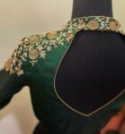 Green Silk Saree Blouse: Hand Embroidered Zardosi Maggam Blouse,plus size blouse,collar blouse,handwork blouse green,mix and match blouse