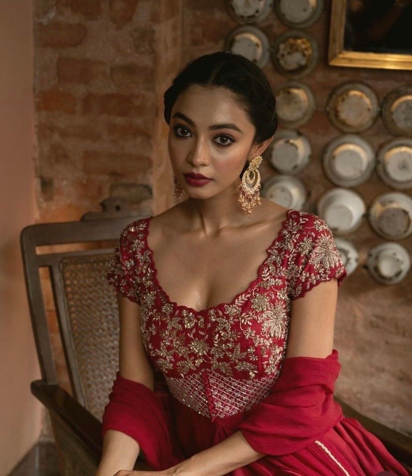 Hand embroidered red Anarkali/festive anarkali suit with dupatta/heavy designer anarkali gown USA /anarkali kurta/Zardosi hand work dress