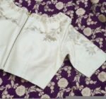 Hand Embroidered Cream Silk Blouse: Zardosi Maggam Work