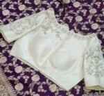 Hand Embroidered Cream Silk Blouse: Zardosi Maggam Work