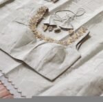 Hand Embroidered Silver Tissue Blouse: Sleeveless Zardosi Crop Top
