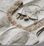 Hand Embroidered Silver Tissue Blouse: Sleeveless Zardosi Crop Top