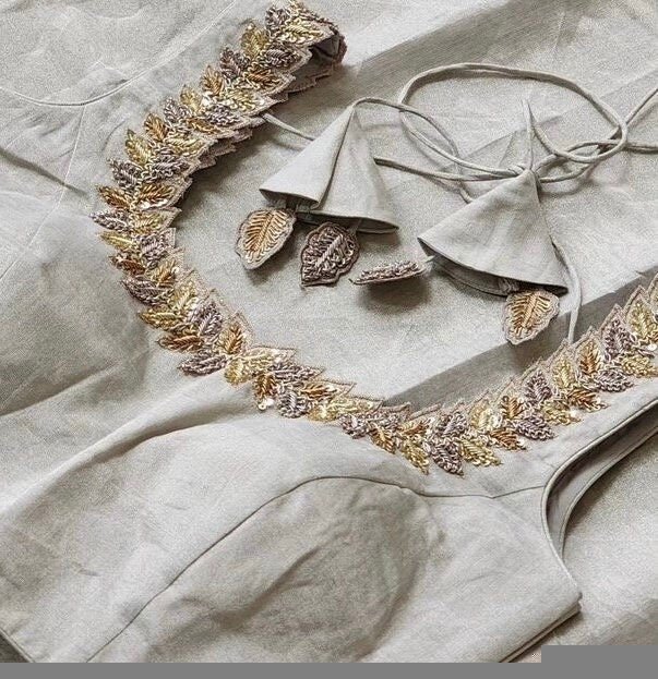 Hand Embroidered Silver Tissue Blouse: Sleeveless Zardosi Crop Top