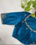 pure silk hand embroidery blouse/blue maggam blouse /raw silk zardosi blouse/blue hand embroidered blouse/designer readymade handwork blouse