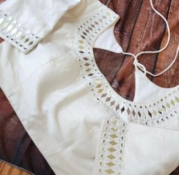 pure silk hand embroidery blouse/cream mirror hand made blouse/pure raw silk zardosi blouse/hand embroidered blouse/cream mirror work blouse