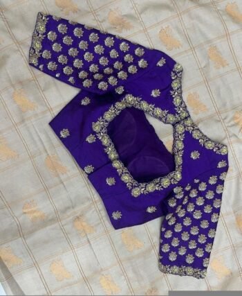 pure silk hand embroidery blouse/modern saree maggam blouse/purple zardosi blouse/wedding hand embroidered blouse/bridal ready made blouse