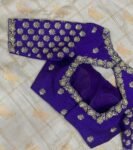 pure silk hand embroidery blouse/modern saree maggam blouse/purple zardosi blouse/wedding hand embroidered blouse/bridal ready made blouse