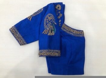 pure silk hand embroidery blouse/blue maggam blouse /raw silk zardosi blouse/blue hand embroidered blouse/designer readymade handwork blouse