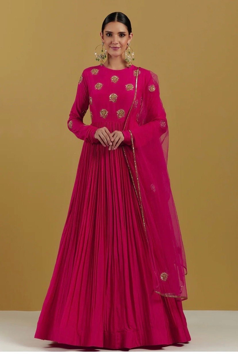 Pink Anarkali suit usa/anarkali kurta full sleeve/pink full sleeve anarkali/full sleeve dress anarkali/Indian dresses/hot pink anarkali usa