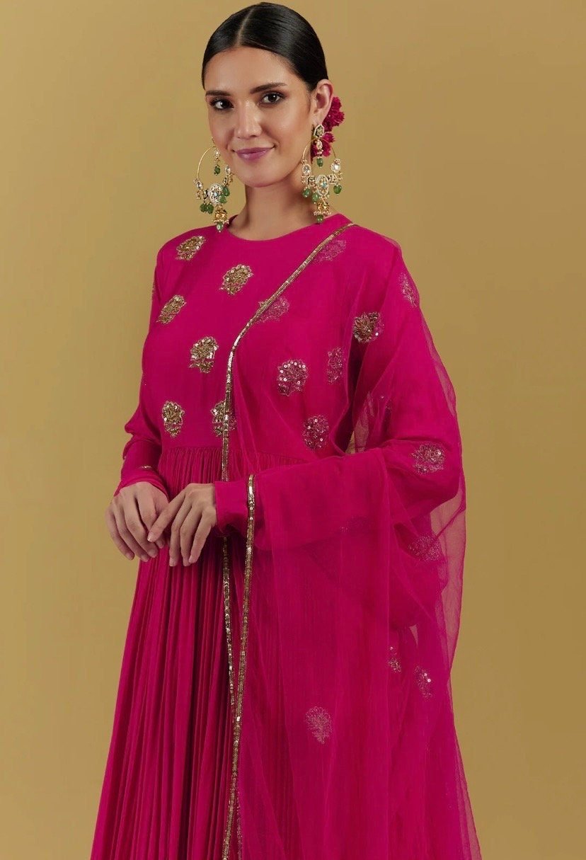 Pink Anarkali suit usa/anarkali kurta full sleeve/pink full sleeve anarkali/full sleeve dress anarkali/Indian dresses/hot pink anarkali usa