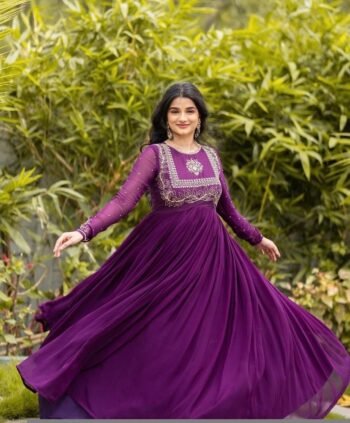 Hand embroidered Anarkali dress/purple anarkali suit set/purple hand work anarkali Indian dresses/purple full sleeves embroidered Anarka