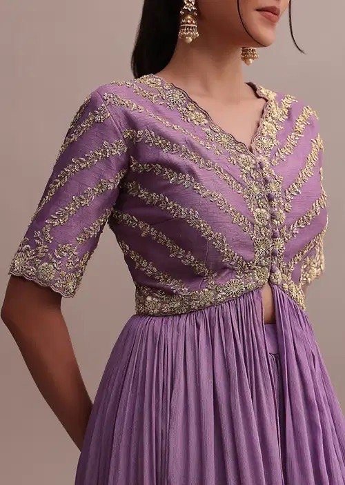 Lavender Anarkali suit usa/hand embroidery anarkali suit set/anarkali with skirt /lavender dress/sharara set usa/slit kurta with Lehenga set