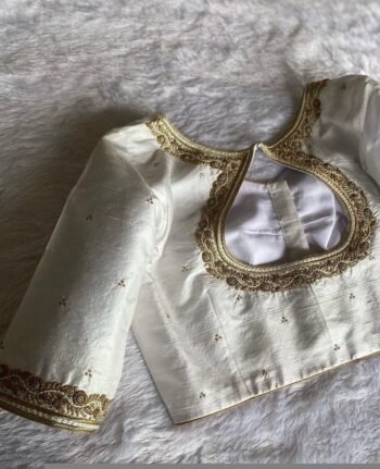 pure silk hand embroidery blouse /modern saree maggam blouse/cream zardosi blouse / hand embroidered blouse/off white ready made blouse