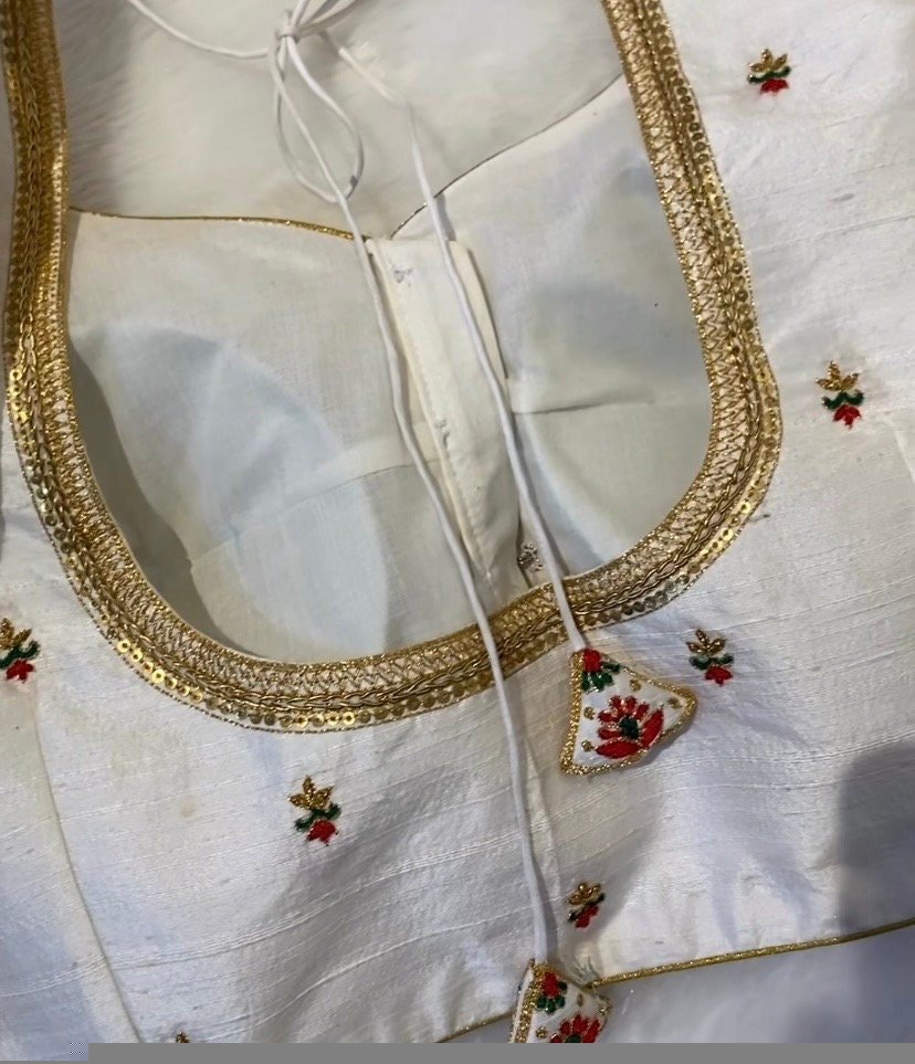 pure silk hand embroidery blouse/modern saree maggam blouse/cream zardosi blouse/multi hand embroidered blouse/off white ready made blouse
