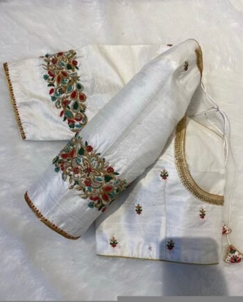 pure silk hand embroidery blouse/modern saree maggam blouse/cream zardosi blouse/multi hand embroidered blouse/off white ready made blouse
