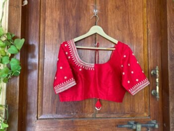 pure silk red hand embroidery blouse /saree maggam blouse / raw silk zardosi blouse /red hand embroidered blouse / ready made blouse zardosi