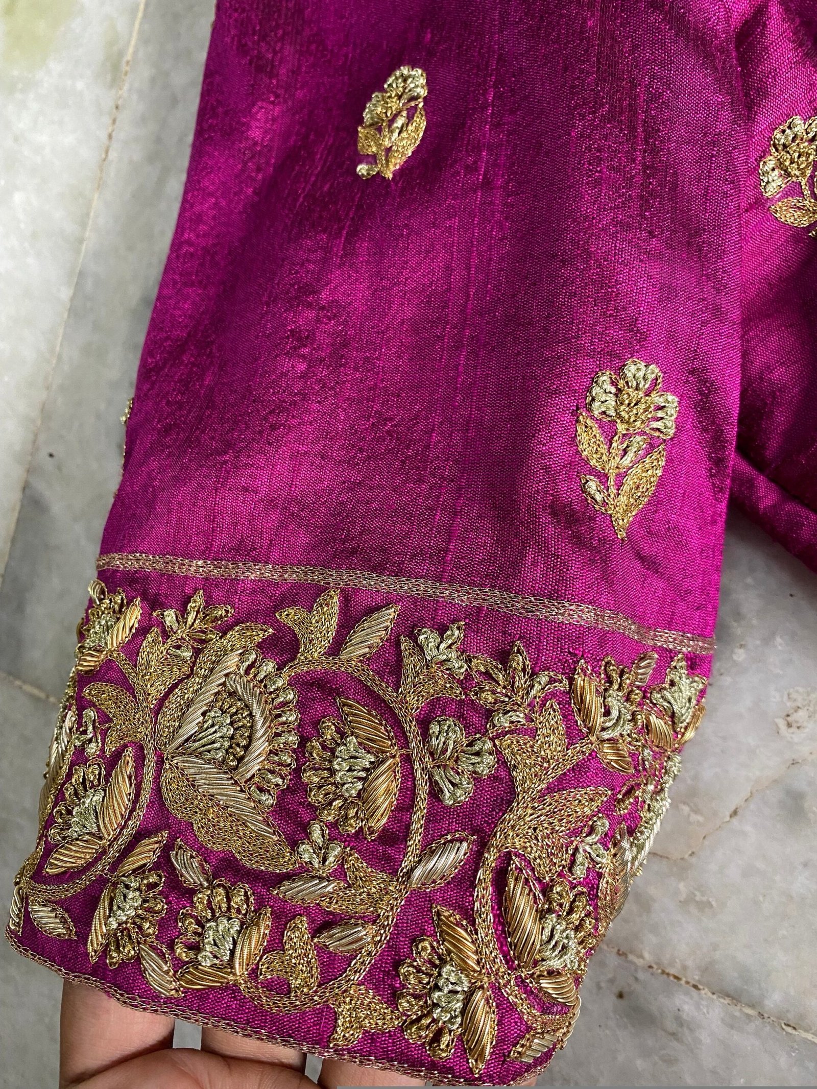 pure silk hand embroidery blouse /modern saree maggam blouse/magenta pink zardosi blouse/purple hand embroidered blouse/ready made blouse