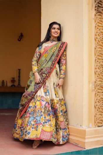 Women’s pure kalamkari lehenga set / crop top lehenga / Hand painted lehenga USA / wedding lehenga USA / kalamkarilehenga choli /voggish usa
