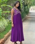 Hand embroidered Anarkali dress/purple anarkali suit set/purple hand work anarkali USA/Indian dresses/purple sleeveless embroidered Anarkali