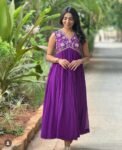 Hand embroidered Anarkali dress/purple anarkali suit set/purple hand work anarkali USA/Indian dresses/purple sleeveless embroidered Anarkali