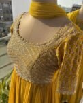 Yellow Anarkali Suit: Hand Embroidered Zardosi Indian Dress